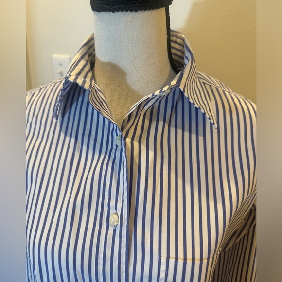 Ann Mashburn Like-New- Small- navy and white striped Boyfriend button down shirt - Picture 5 of 9